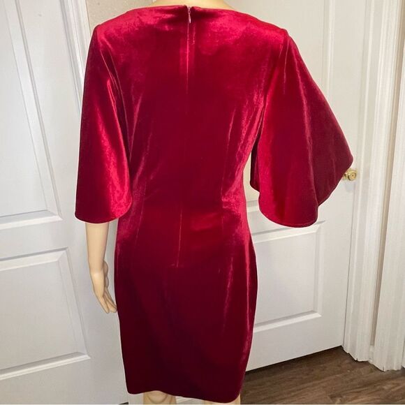 Badgley Mischka Belle Stretch Velvet Mini Dress Red Size 6 - Picture 5 of 12